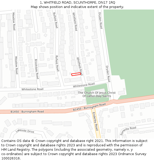 1, WHITFIELD ROAD, SCUNTHORPE, DN17 1RQ: Location map and indicative extent of plot