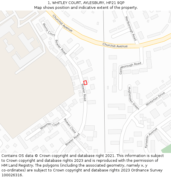 1, WHITLEY COURT, AYLESBURY, HP21 9QP: Location map and indicative extent of plot