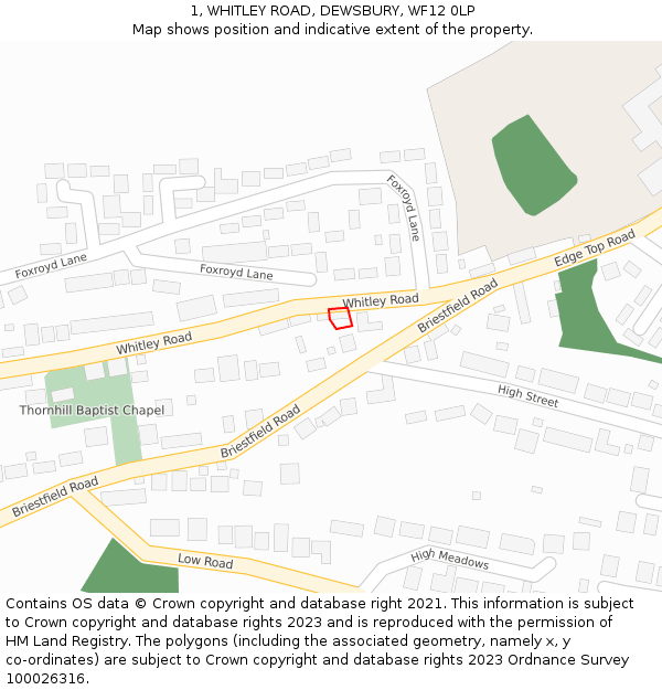 1, WHITLEY ROAD, DEWSBURY, WF12 0LP: Location map and indicative extent of plot