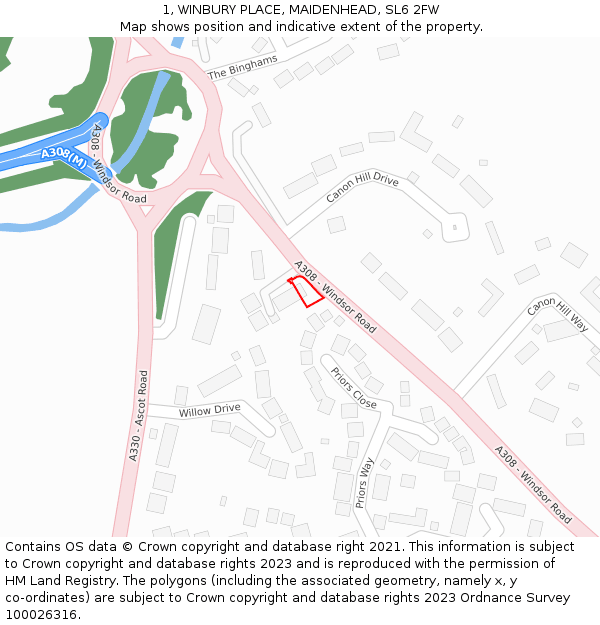 1, WINBURY PLACE, MAIDENHEAD, SL6 2FW: Location map and indicative extent of plot
