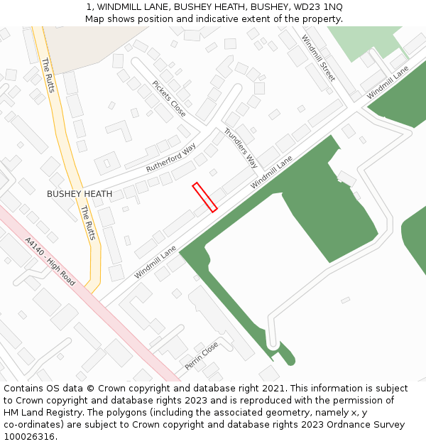 1, WINDMILL LANE, BUSHEY HEATH, BUSHEY, WD23 1NQ: Location map and indicative extent of plot