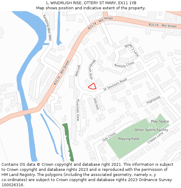 1, WINDRUSH RISE, OTTERY ST MARY, EX11 1YB: Location map and indicative extent of plot