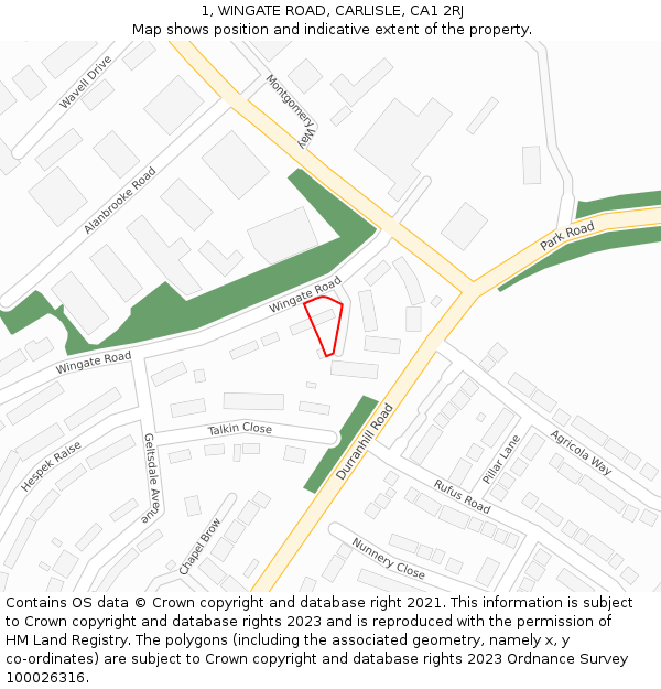 1, WINGATE ROAD, CARLISLE, CA1 2RJ: Location map and indicative extent of plot