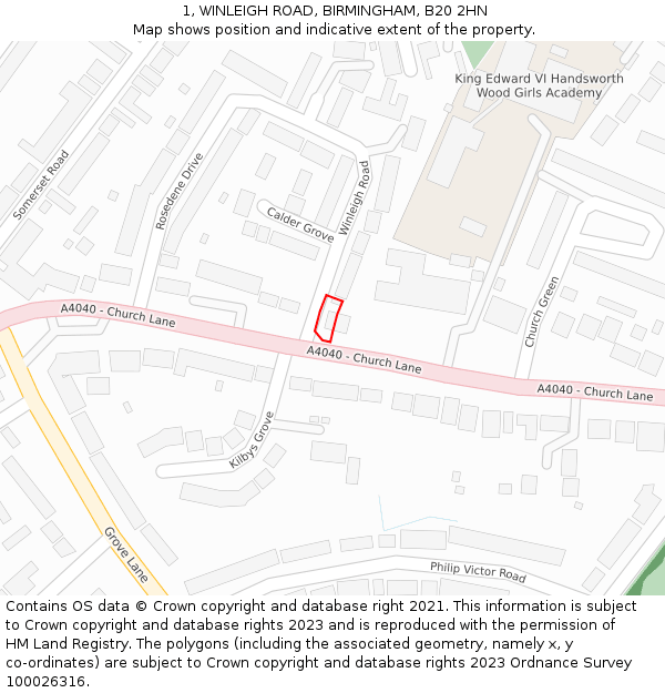 1, WINLEIGH ROAD, BIRMINGHAM, B20 2HN: Location map and indicative extent of plot