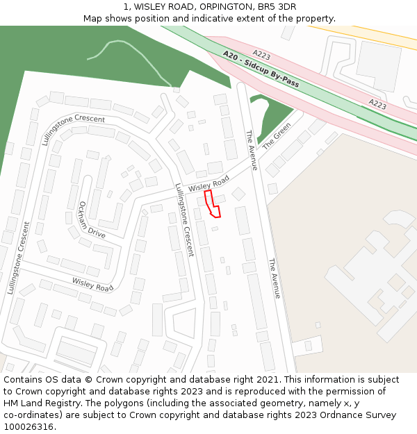 1, WISLEY ROAD, ORPINGTON, BR5 3DR: Location map and indicative extent of plot