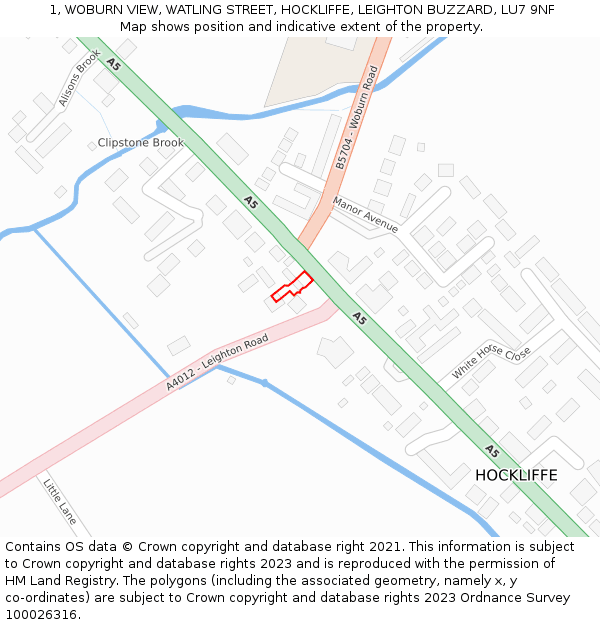 1, WOBURN VIEW, WATLING STREET, HOCKLIFFE, LEIGHTON BUZZARD, LU7 9NF: Location map and indicative extent of plot