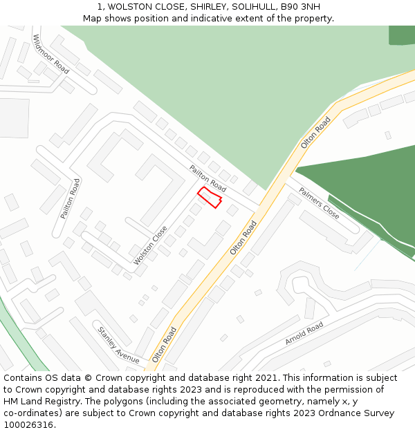 1, WOLSTON CLOSE, SHIRLEY, SOLIHULL, B90 3NH: Location map and indicative extent of plot