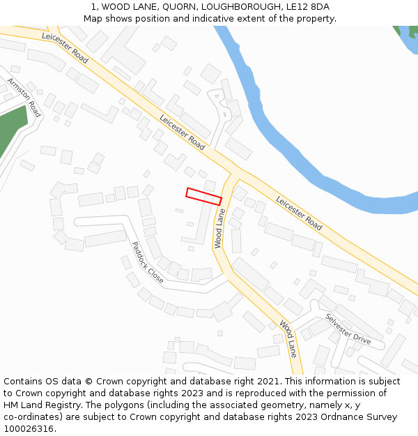 1, WOOD LANE, QUORN, LOUGHBOROUGH, LE12 8DA: Location map and indicative extent of plot