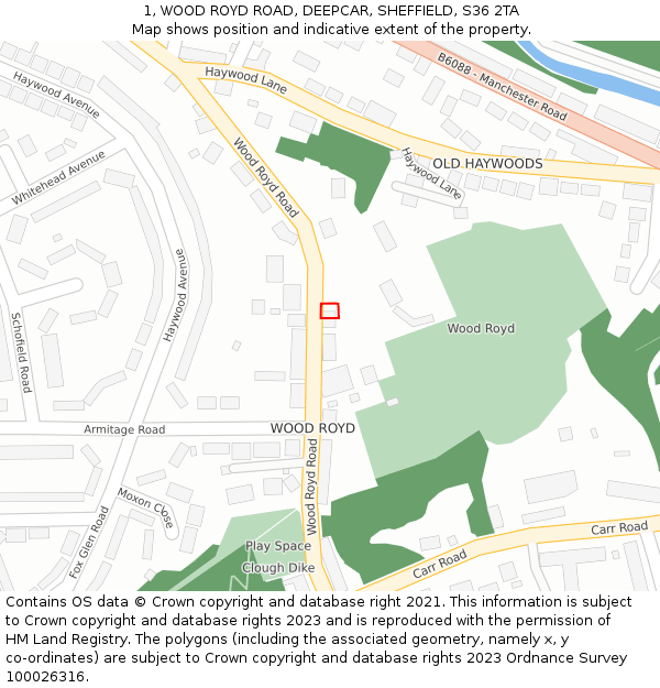 1, WOOD ROYD ROAD, DEEPCAR, SHEFFIELD, S36 2TA: Location map and indicative extent of plot