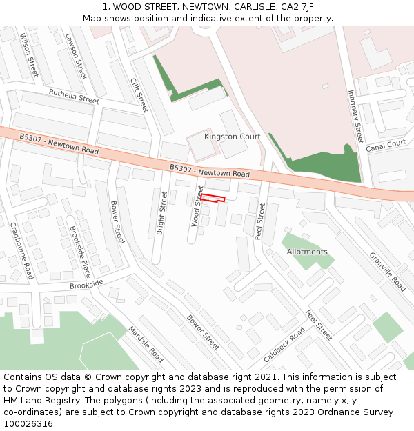 1, WOOD STREET, NEWTOWN, CARLISLE, CA2 7JF: Location map and indicative extent of plot
