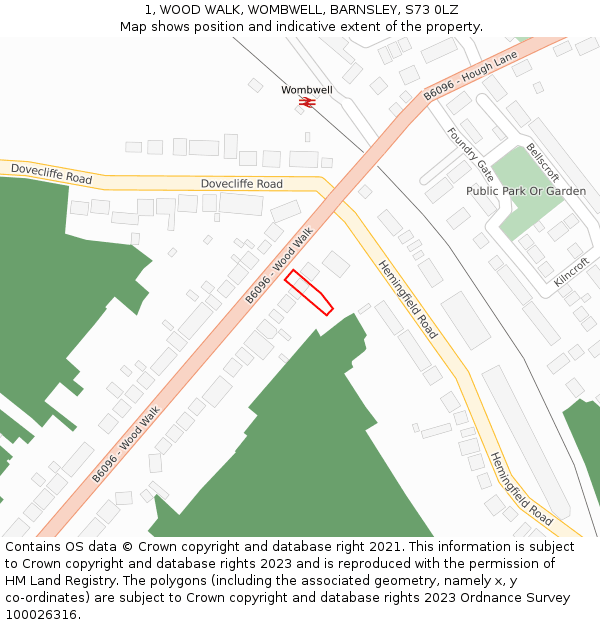 1, WOOD WALK, WOMBWELL, BARNSLEY, S73 0LZ: Location map and indicative extent of plot