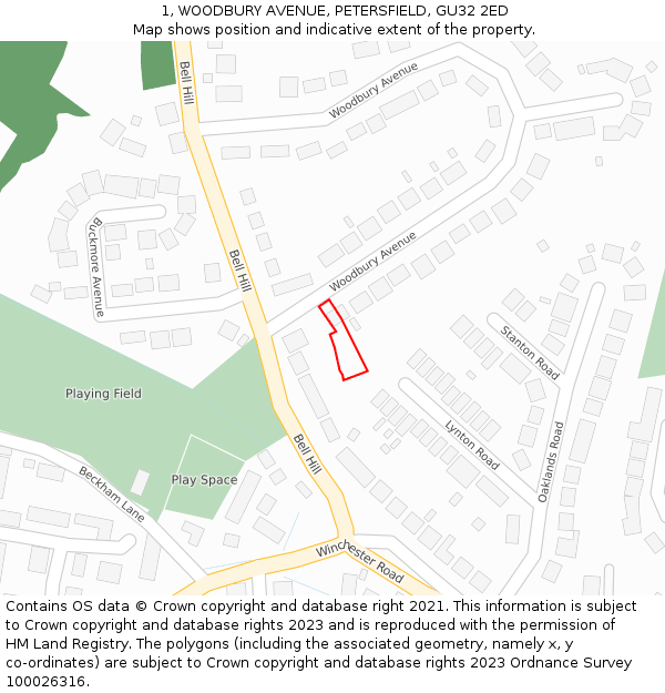 1, WOODBURY AVENUE, PETERSFIELD, GU32 2ED: Location map and indicative extent of plot