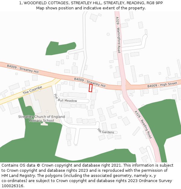 1, WOODFIELD COTTAGES, STREATLEY HILL, STREATLEY, READING, RG8 9PP: Location map and indicative extent of plot