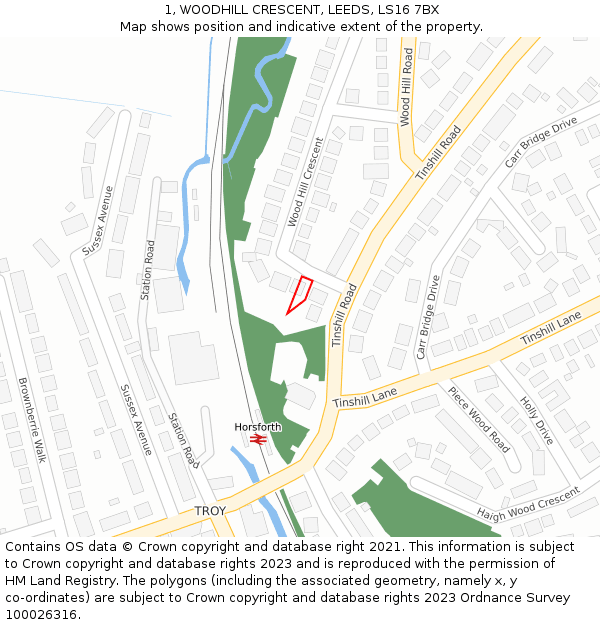 1, WOODHILL CRESCENT, LEEDS, LS16 7BX: Location map and indicative extent of plot