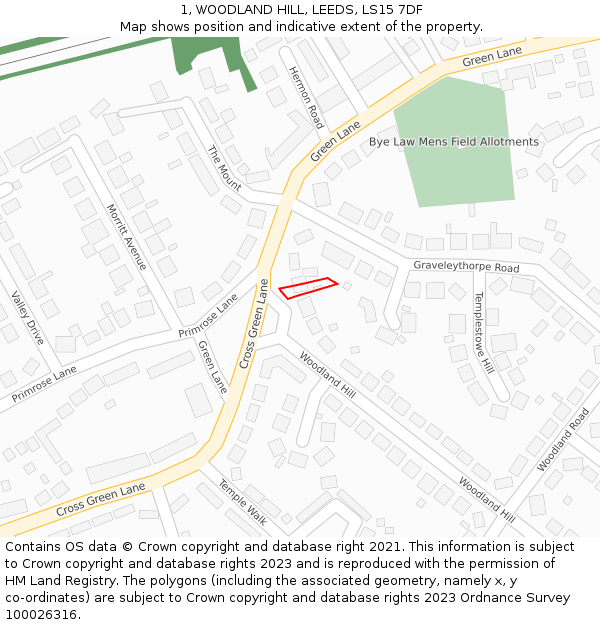 1, WOODLAND HILL, LEEDS, LS15 7DF: Location map and indicative extent of plot