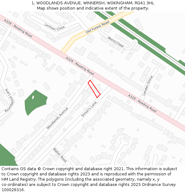 1, WOODLANDS AVENUE, WINNERSH, WOKINGHAM, RG41 3HL: Location map and indicative extent of plot