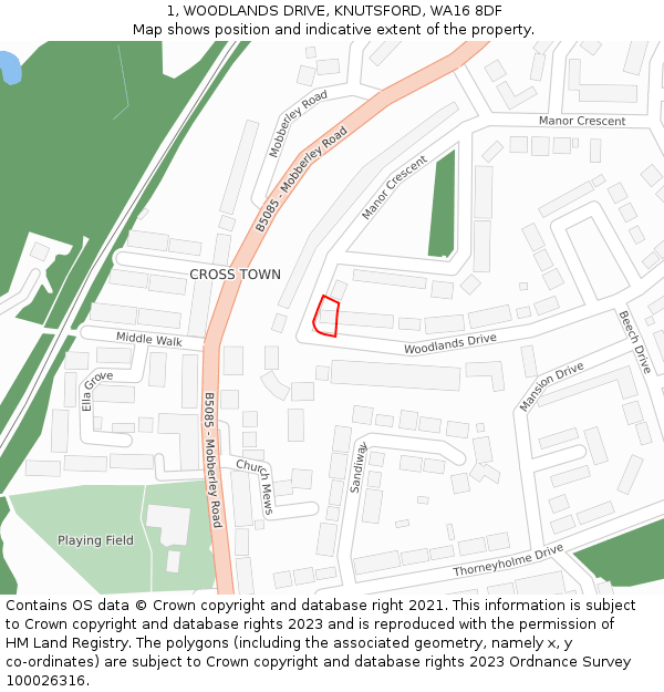 1, WOODLANDS DRIVE, KNUTSFORD, WA16 8DF: Location map and indicative extent of plot