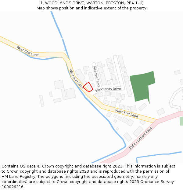 1, WOODLANDS DRIVE, WARTON, PRESTON, PR4 1UQ: Location map and indicative extent of plot