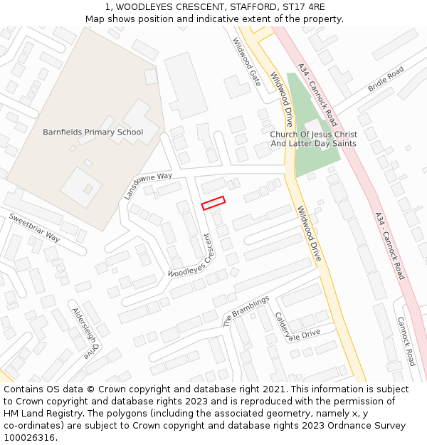 1, WOODLEYES CRESCENT, STAFFORD, ST17 4RE: Location map and indicative extent of plot