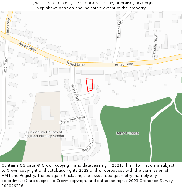 1, WOODSIDE CLOSE, UPPER BUCKLEBURY, READING, RG7 6QR: Location map and indicative extent of plot