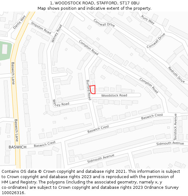 1, WOODSTOCK ROAD, STAFFORD, ST17 0BU: Location map and indicative extent of plot