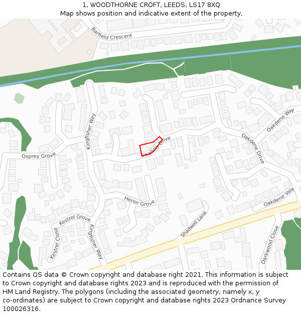 1, WOODTHORNE CROFT, LEEDS, LS17 8XQ: Location map and indicative extent of plot