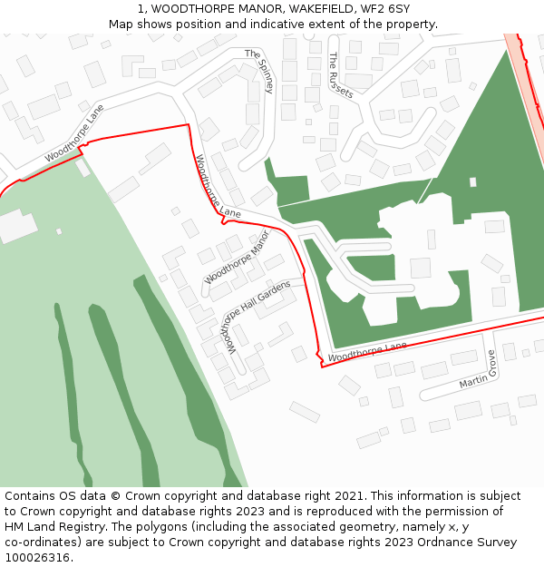 1, WOODTHORPE MANOR, WAKEFIELD, WF2 6SY: Location map and indicative extent of plot