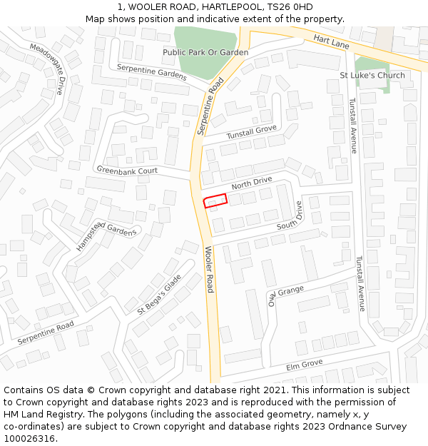 1, WOOLER ROAD, HARTLEPOOL, TS26 0HD: Location map and indicative extent of plot
