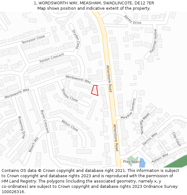 1, WORDSWORTH WAY, MEASHAM, SWADLINCOTE, DE12 7ER: Location map and indicative extent of plot