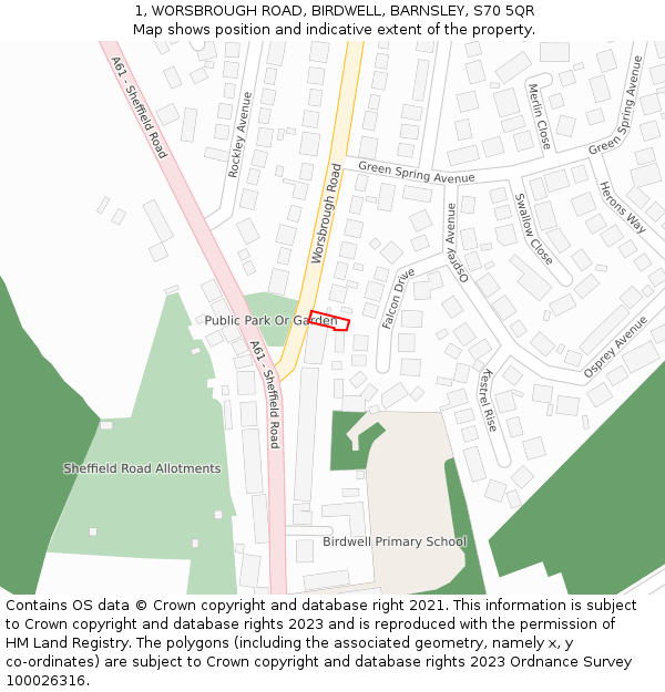 1, WORSBROUGH ROAD, BIRDWELL, BARNSLEY, S70 5QR: Location map and indicative extent of plot