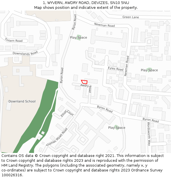1, WYVERN, AWDRY ROAD, DEVIZES, SN10 5NU: Location map and indicative extent of plot