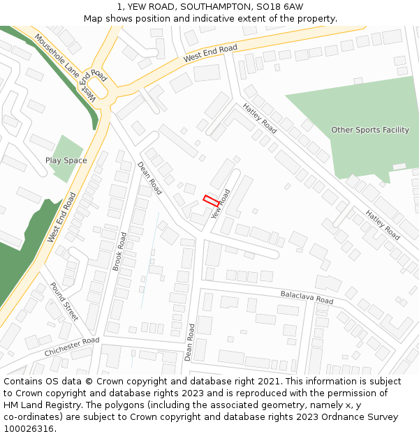 1, YEW ROAD, SOUTHAMPTON, SO18 6AW: Location map and indicative extent of plot