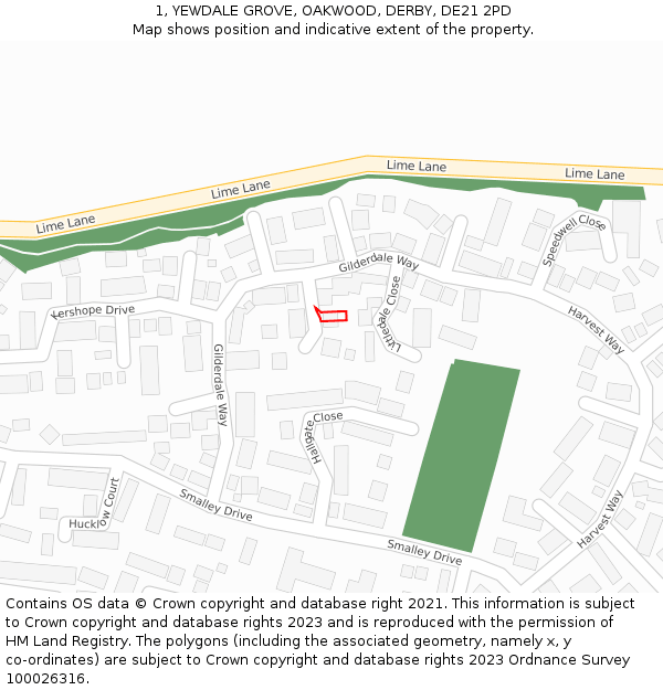 1, YEWDALE GROVE, OAKWOOD, DERBY, DE21 2PD: Location map and indicative extent of plot