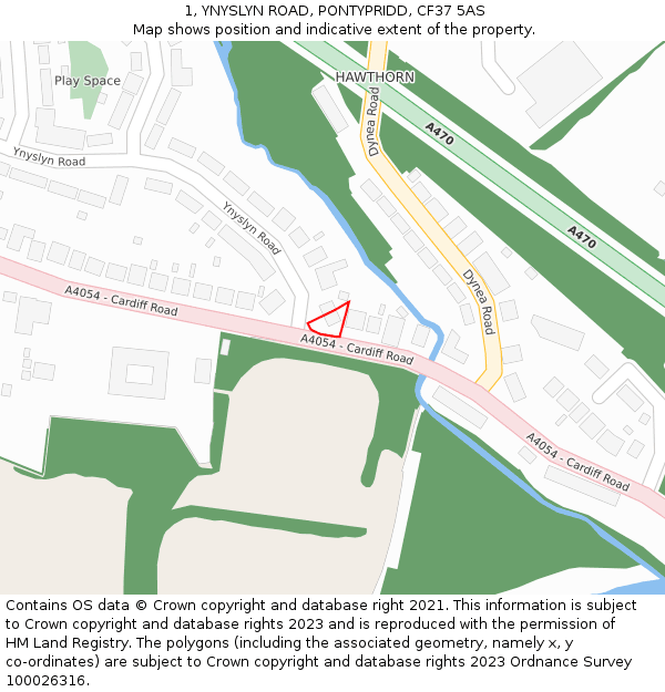 1, YNYSLYN ROAD, PONTYPRIDD, CF37 5AS: Location map and indicative extent of plot