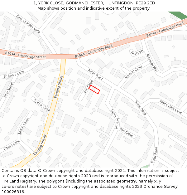 1, YORK CLOSE, GODMANCHESTER, HUNTINGDON, PE29 2EB: Location map and indicative extent of plot
