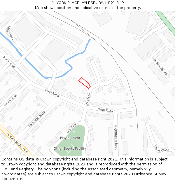 1, YORK PLACE, AYLESBURY, HP21 8HP: Location map and indicative extent of plot