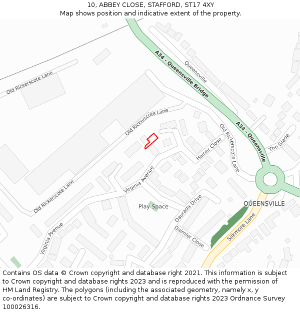 10, ABBEY CLOSE, STAFFORD, ST17 4XY: Location map and indicative extent of plot