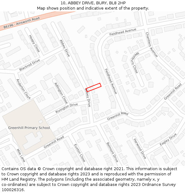 10, ABBEY DRIVE, BURY, BL8 2HP: Location map and indicative extent of plot