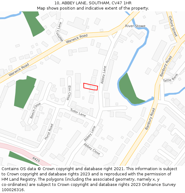 10, ABBEY LANE, SOUTHAM, CV47 1HR: Location map and indicative extent of plot