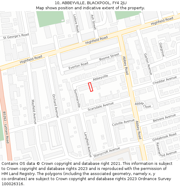 10, ABBEYVILLE, BLACKPOOL, FY4 2JU: Location map and indicative extent of plot