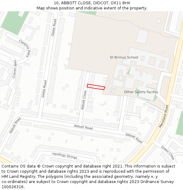 10, ABBOTT CLOSE, DIDCOT, OX11 8HX: Location map and indicative extent of plot