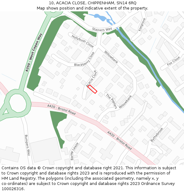 10, ACACIA CLOSE, CHIPPENHAM, SN14 6RQ: Location map and indicative extent of plot