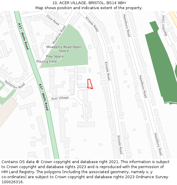 10, ACER VILLAGE, BRISTOL, BS14 9BH: Location map and indicative extent of plot