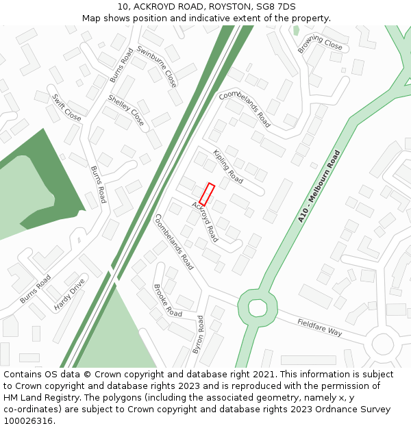 10, ACKROYD ROAD, ROYSTON, SG8 7DS: Location map and indicative extent of plot
