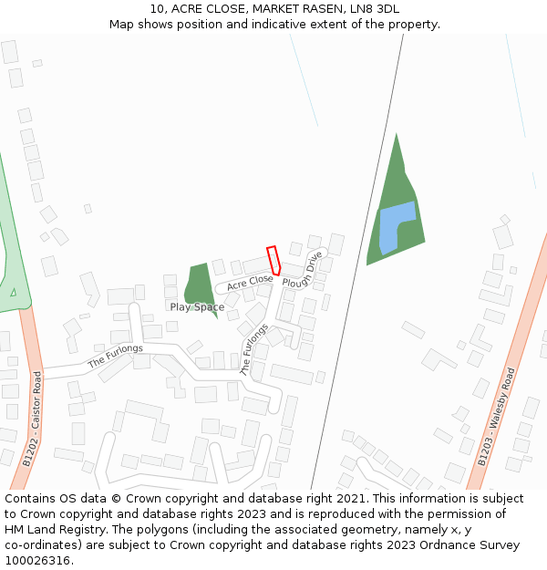 10, ACRE CLOSE, MARKET RASEN, LN8 3DL: Location map and indicative extent of plot