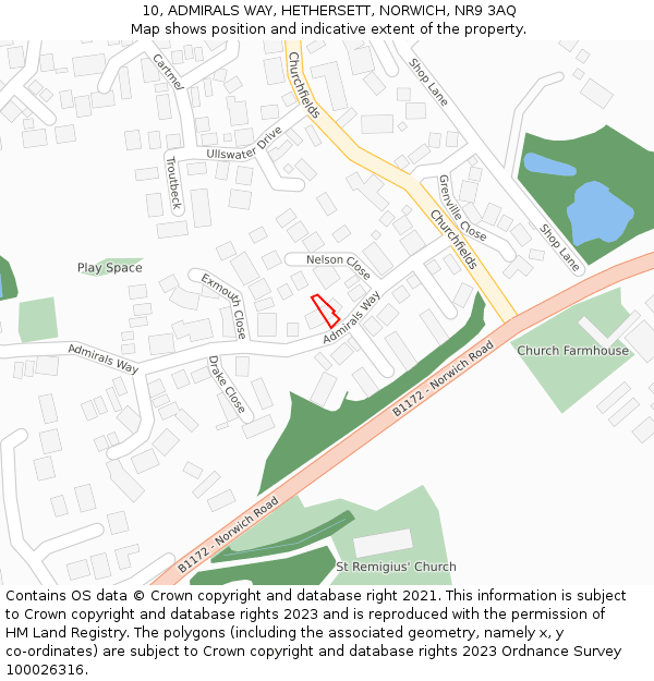 10, ADMIRALS WAY, HETHERSETT, NORWICH, NR9 3AQ: Location map and indicative extent of plot