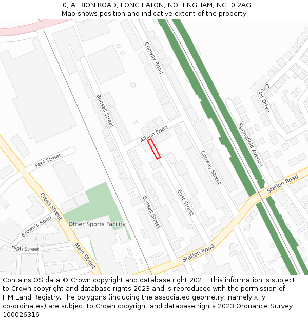 10, ALBION ROAD, LONG EATON, NOTTINGHAM, NG10 2AG: Location map and indicative extent of plot