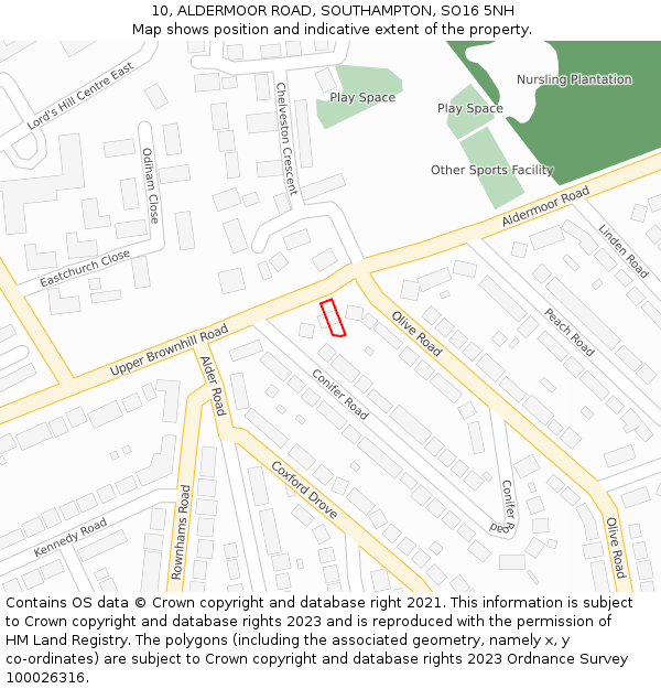 10, ALDERMOOR ROAD, SOUTHAMPTON, SO16 5NH: Location map and indicative extent of plot