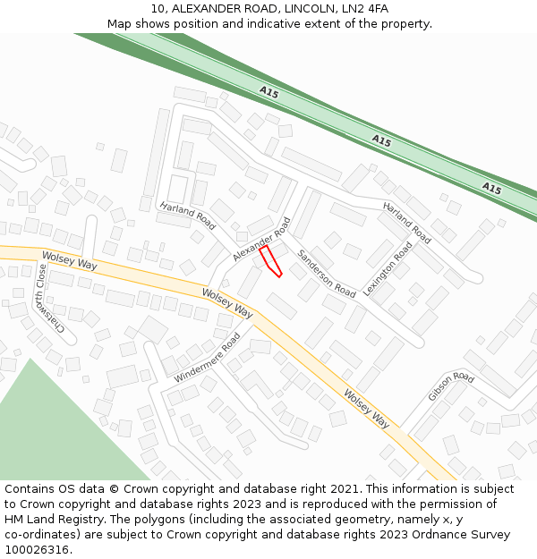 10, ALEXANDER ROAD, LINCOLN, LN2 4FA: Location map and indicative extent of plot