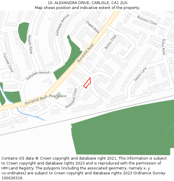10, ALEXANDRA DRIVE, CARLISLE, CA1 2LN: Location map and indicative extent of plot